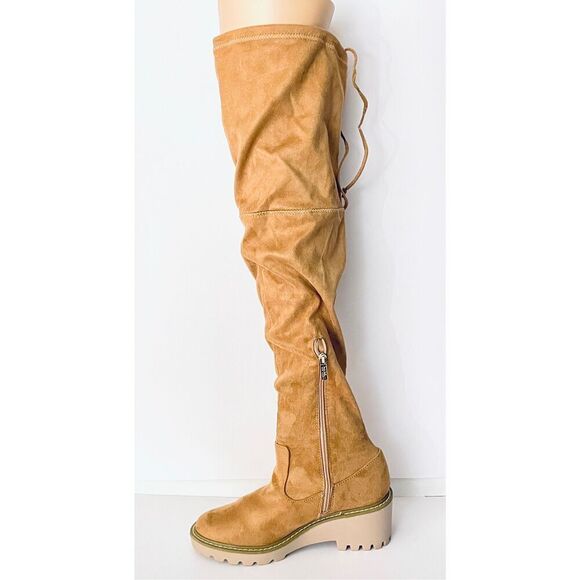 NWT Nicole Miller 9 Tan Camel Over the Knee Suede Bass 2.7”Block Heel Tall Boots - Picture 1 of 12